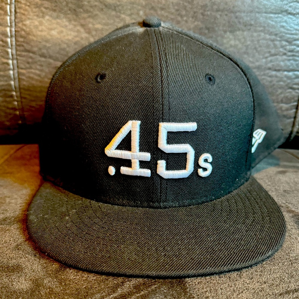 45s New Era Fitted hat. Size 7 5/8. Black/white.